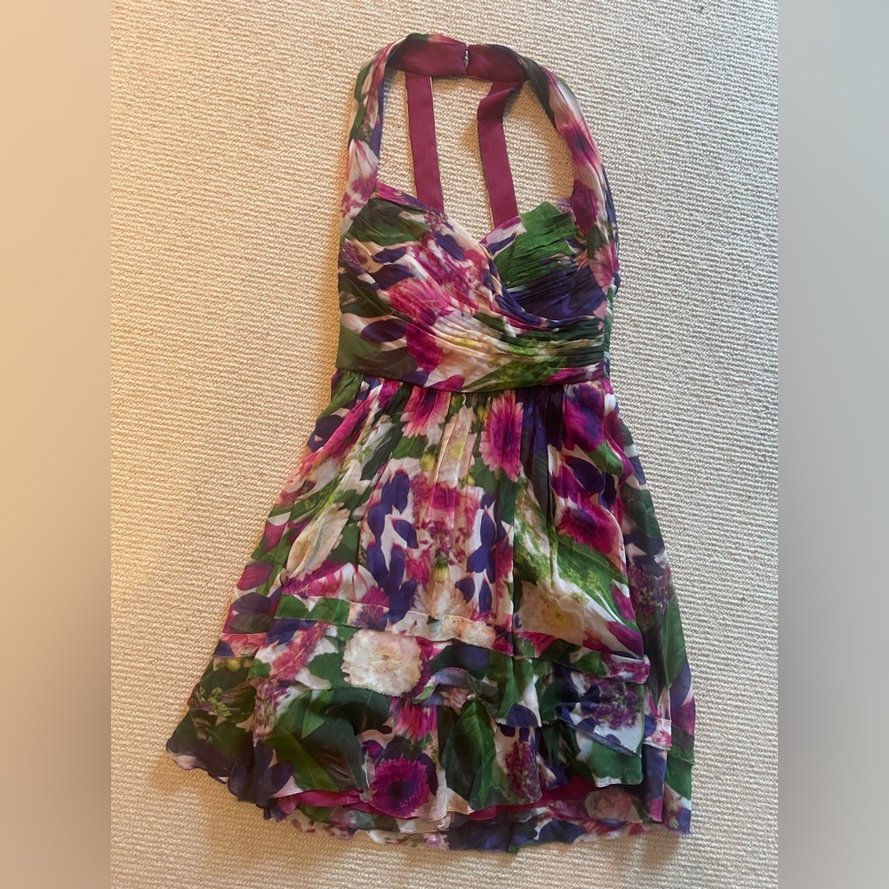 Nicole Miller Vibrant Pink and Green Dress